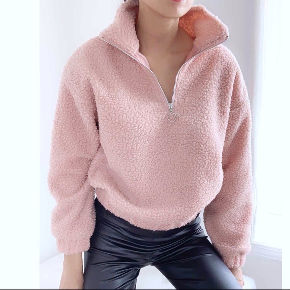 SPORTY SHERPA HALF ZIP PULLOVER - BLUSH - Picture 6 of 9